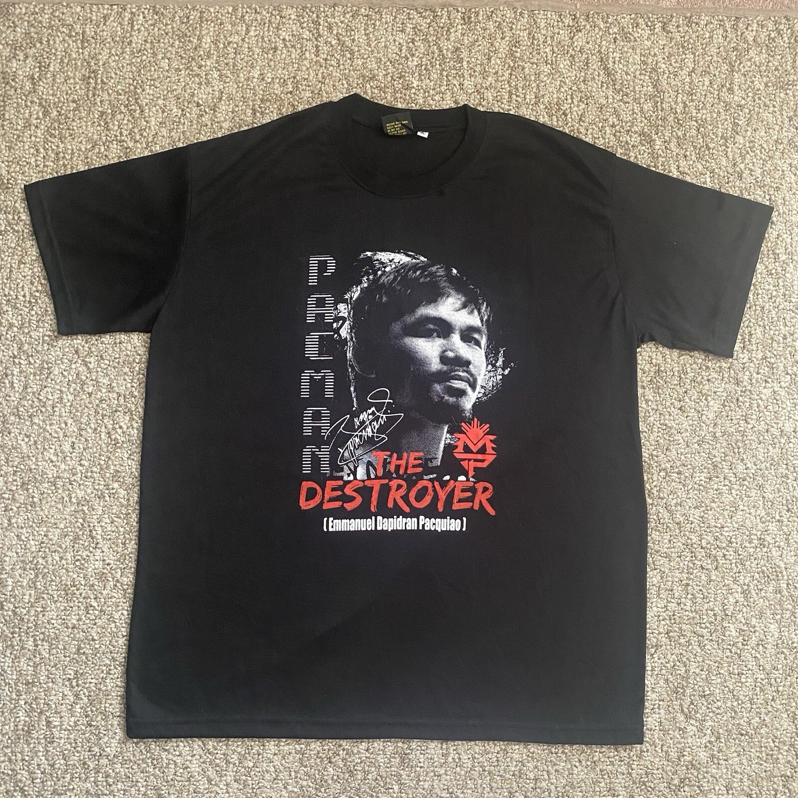 Manny Pacquiao T Shirt Mens XL Black Pacman The Destroyer Boxing Y2K Slim S/S