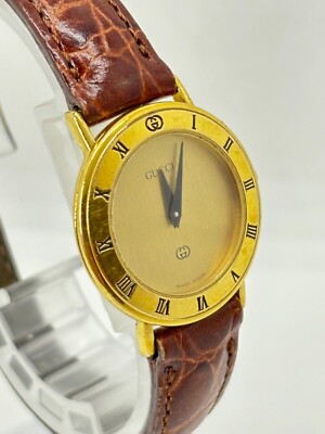 Exc+4] Gucci Watch 3000L Women's Gold X White Brown Used Working