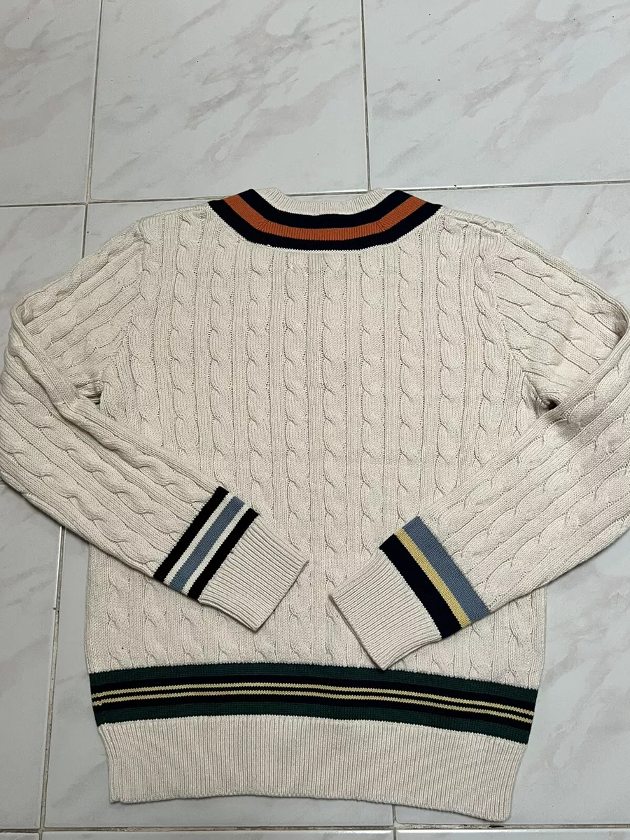Polo Ralph Lauren Boys Iconic Cricket Cable Knit V NECK Sweater Sz