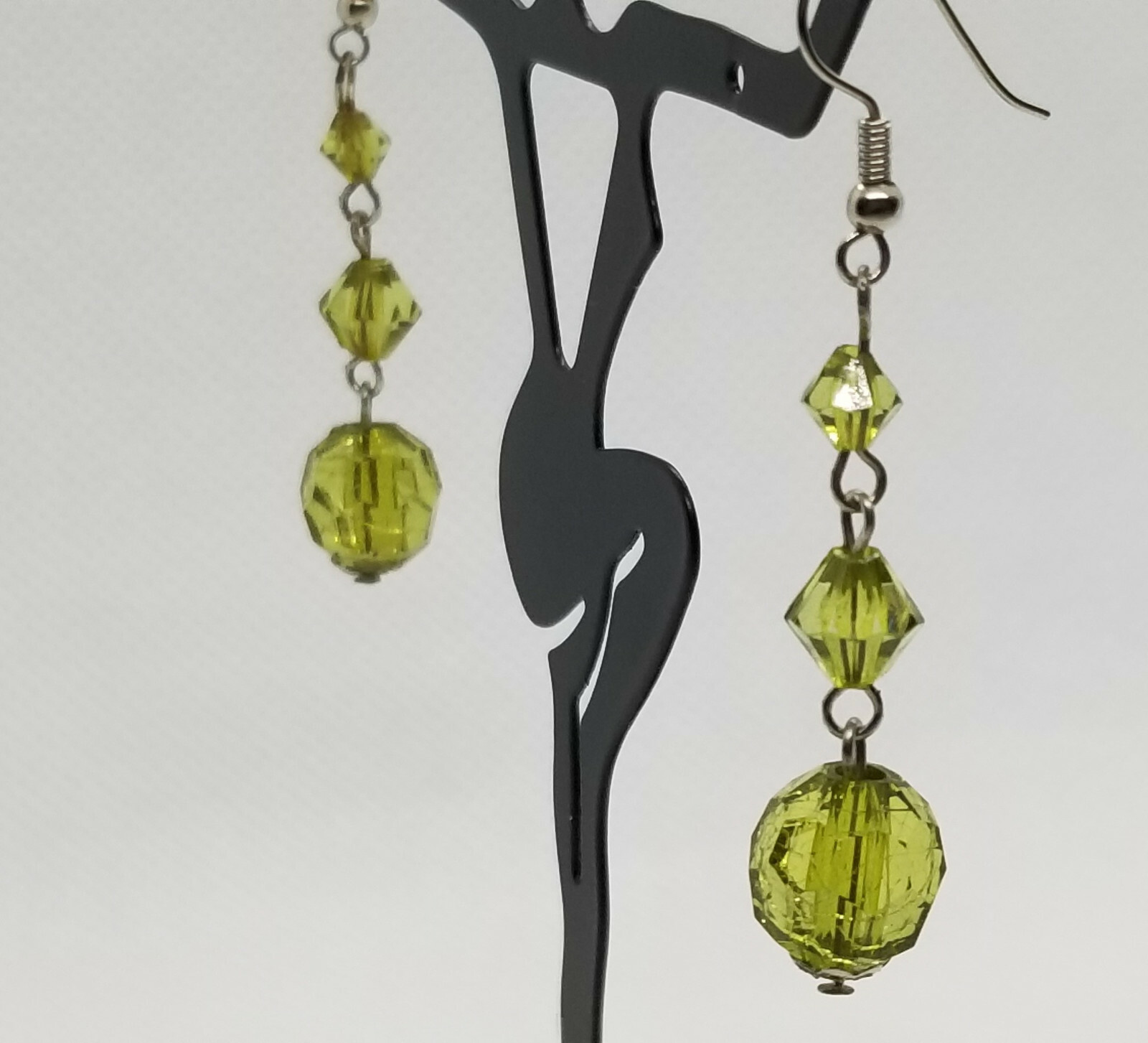 Beaded Drop Dangle Earrings Hook Clear Green Crac… - image 3