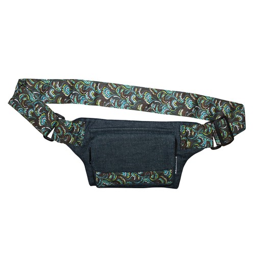 Gürteltasche Brian Blumenmuster Jeans braun blau grün Bauchtasche Hü Festival - Picture 1 of 7
