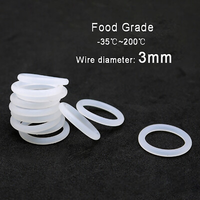 3mm Wire Diameter, Food Grade Silicone O-Ring, 10mm-75mm OD, White O Rings Seals