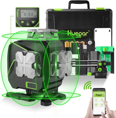 Huepar 4x360 ° Grüner Strahl Selbstnivellierendes Laserniveau mit LCD-Bildschirm