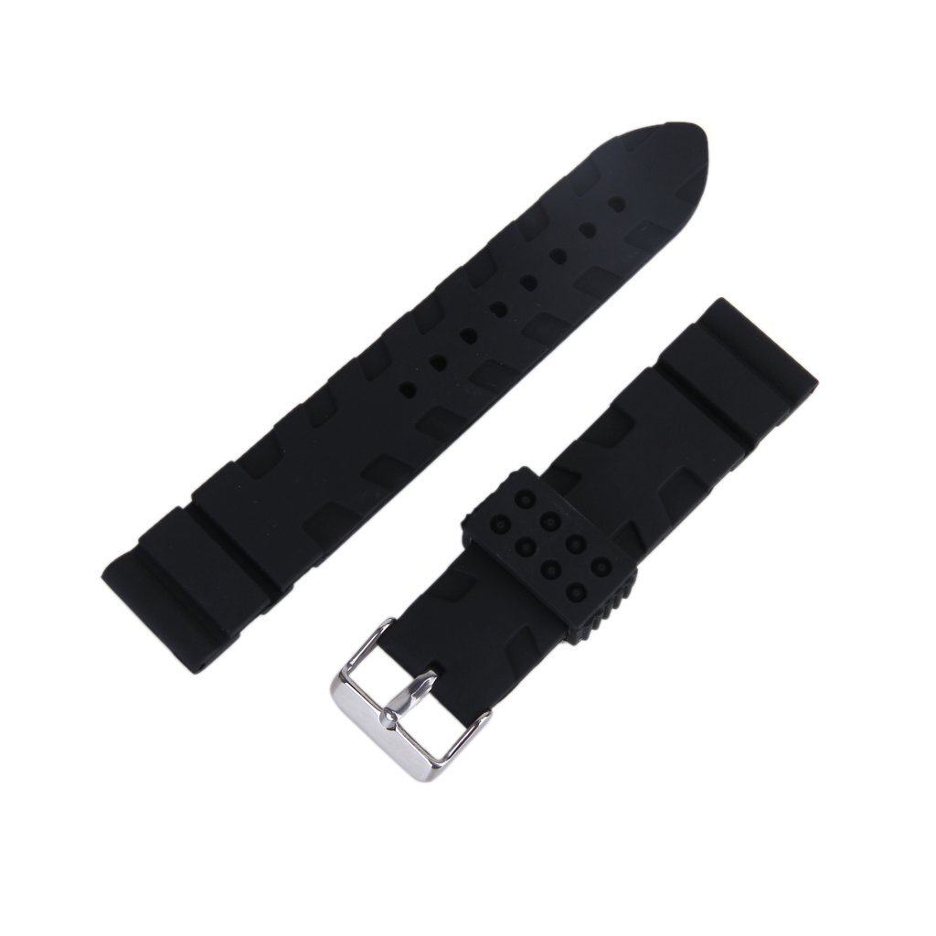 Black Silicone Rubber Watch Bracelet Band Curved Stainless Steel Clasp  224453