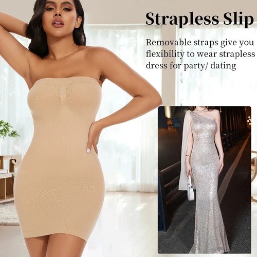 Womens Strapless Full Body Shaper Slips Tummy Control Slimming Shapewear Dress - 第 5/18 張圖片