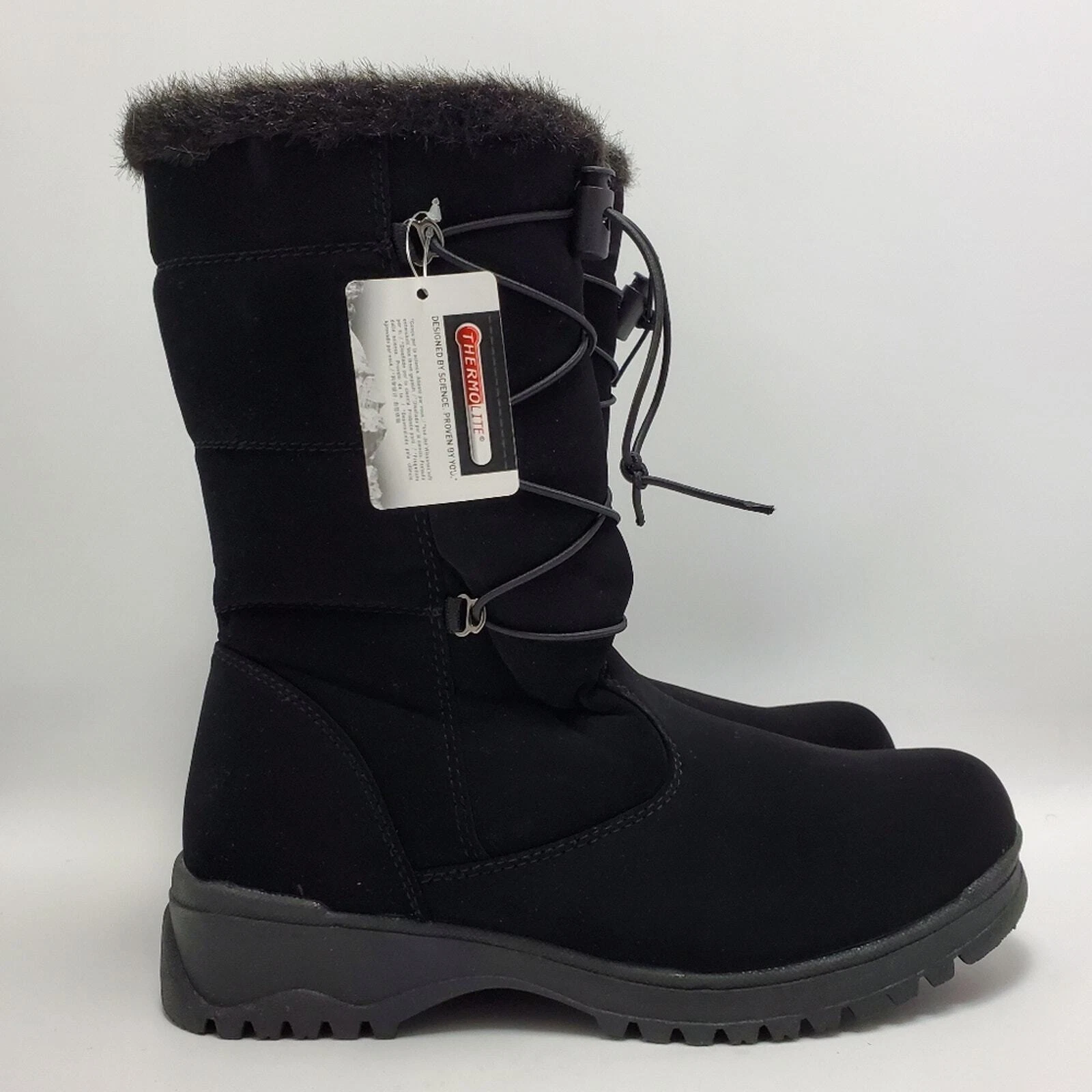 Tundra Women's Lacie Side Zipper Black Faux Fur Lined Winter Boot Size 9