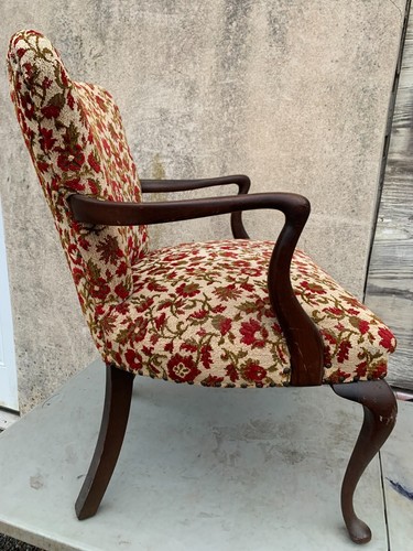 Antique Solid Wood Arm Chair Floral Tapestry Upholstered Louise Roberts ?? - Picture 10 of 14