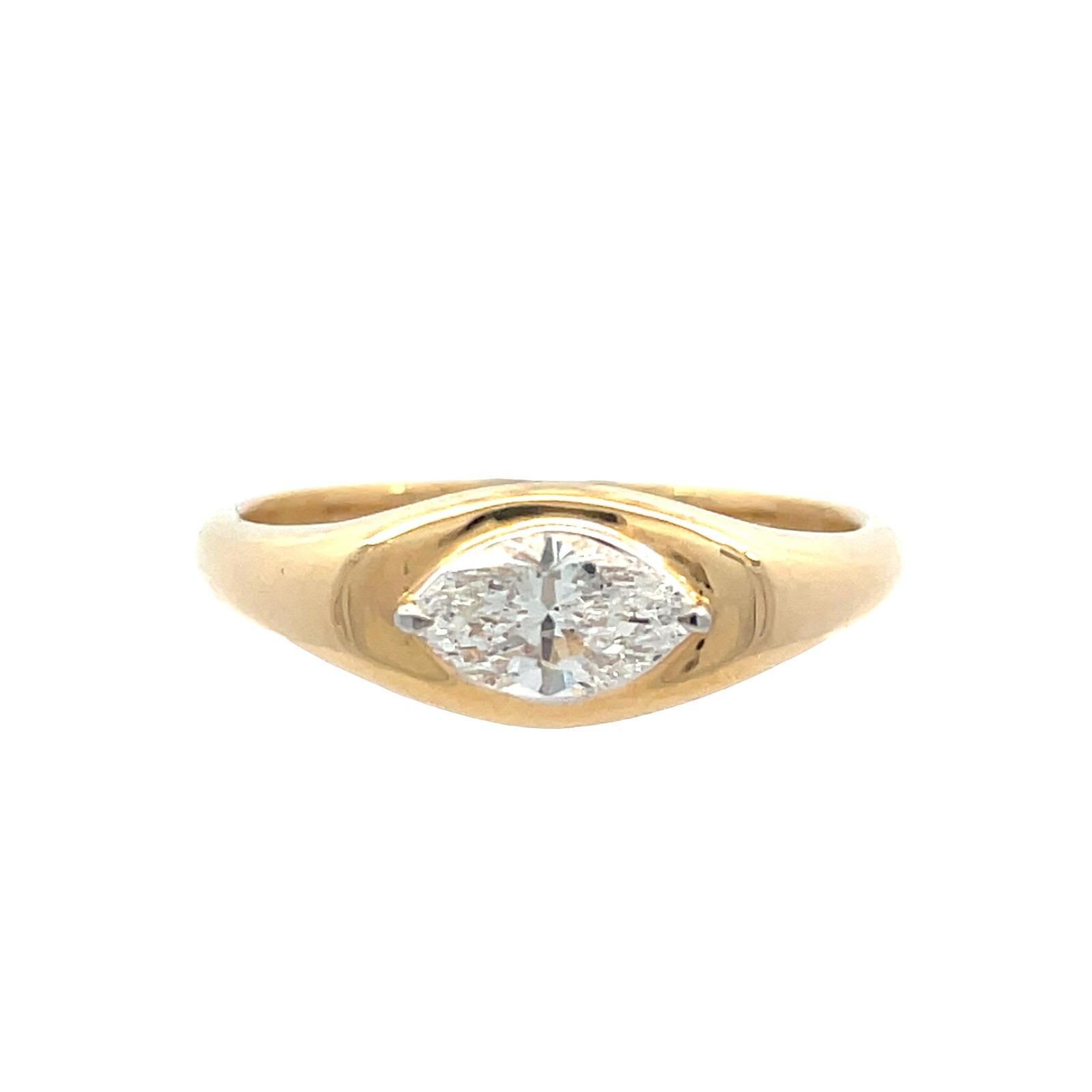 18K Yellow Gold 0.64 Carat Weight Marquise East to West Diamond Ring