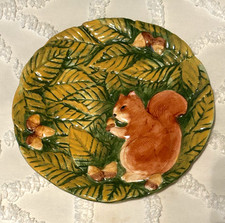Vintage TAKAHASHI JAPAN Squirrel Majolica Style Plate Acorn Pottery Dish 8" MINT