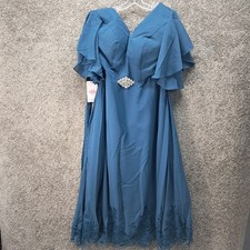 Simple Fashion Women Blue Flutter Sleeve Lace Hem Formal Gown Size 12