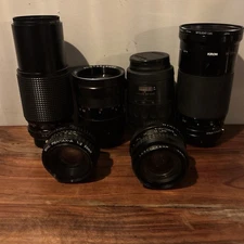 Lot Of 6 Camera Lenses Pentax Kiron Focal Suntar Etc Prime & Zoom
