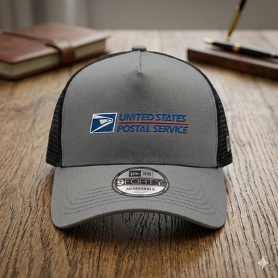 Embroidered USPS Logo Trucker Hat Gray Mesh Adjustable Postal Service Cap