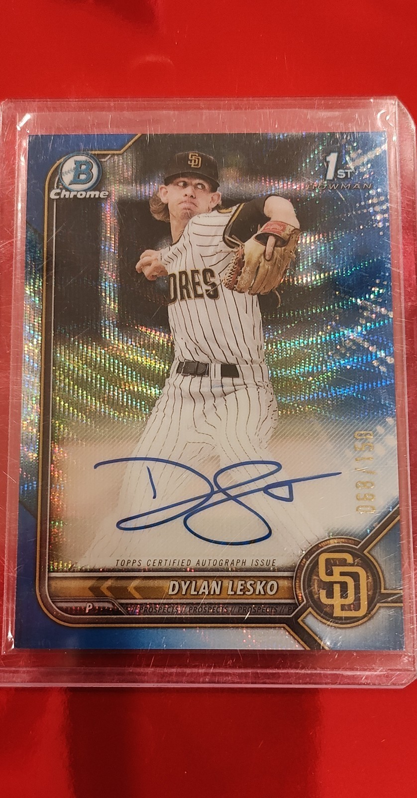2022 Bowman Draft - Chrome  Autographs Dylan Lesko #CDA-DL Blue Wave /150