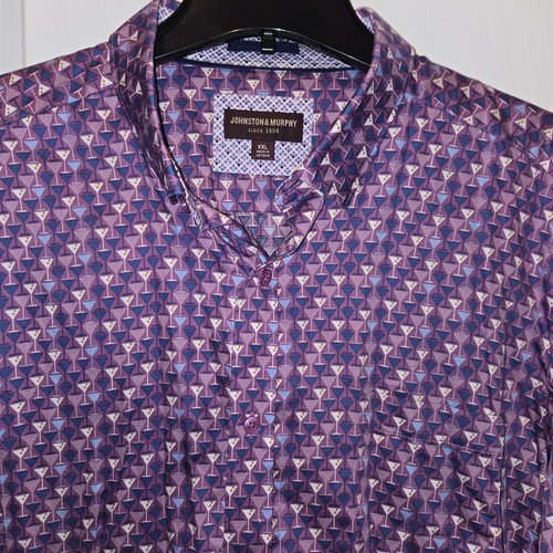 Johnston & Murphy Button Up Hemd Herren XXL Martini Brille Print