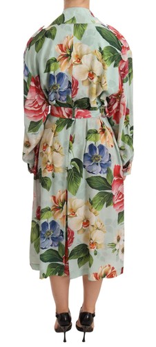 Dolce&Gabbana Women Multicolor Trench Coat 100% Silk Floral Print Overcoat IT 36 - 第 3/4 張圖片