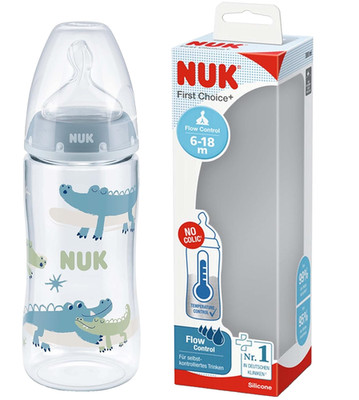 NUK First Choice+ Babyflasche 360ml Temperaturkontrolle Krokodil Blau Neu OVP
