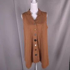 Soft Surroundings Top Womens S M Brown Lagenlook Mismatch Buttons Slub Boho