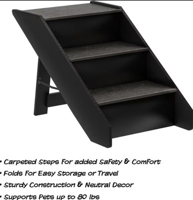 Pet Adobe Carpeted Folding Dog & Cat Steps, Dark Gray, 4 Step, Open Box