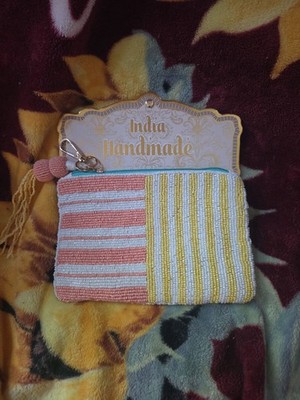 Wandering Moon Handmade In India Croissant Beaded Travel Pouch 