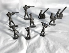 Vintage Tin Soldiers Lot 9 Lead Toy Metal Soldiers 2" Silver Army Figures