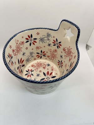 Temp-Tations 2 qt Mixing Bowl FIREWORK Patriotic Red White Blue July 4th Ceramic
