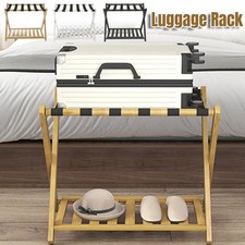 Luggage Rack Foldable Thickened Bamboo Suitcase Stand with Storage Shelf forRoom