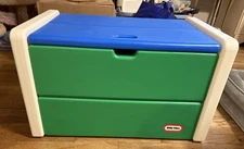 Vintage Little Tikes Child Size Toy Box Blue Green White 30x18x18~L@@K!!!!