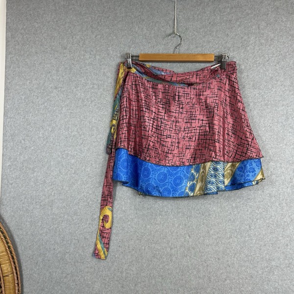 Tree Of Life Wrap Mini Skirt One Size Adjustable Made In India Pink Blue Boho