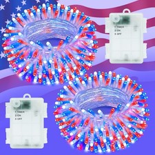 Red White And Blue Lights String For 4th Of July Decorations Outdoor Total 100 L