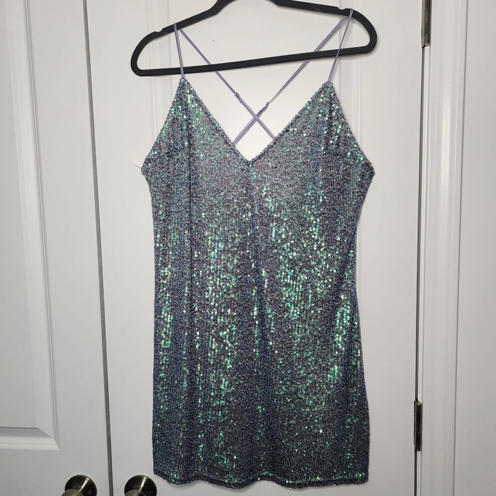 UNDERCOVER Victoria's Secret Mini Abito Paillettes Festa Scintillante Scollo a V Spalline Schiena L