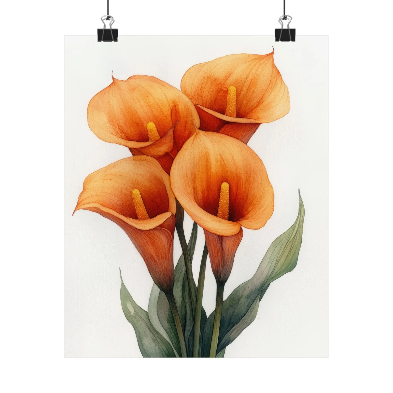Boho Orange Calla Lilies Flower Art Print Poster, Minimalist Floral Wall Art X6