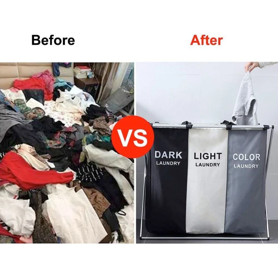 Wäschekorb Bad Wäsche Sortiersystem groß Wäschesortierer 3 Fächer Wäschesammler. - Bild 4 von 4