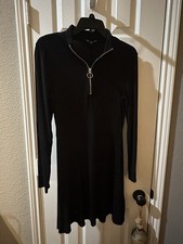 Express black dress Ribbed Long Sleeve Small Zipper Front Soft