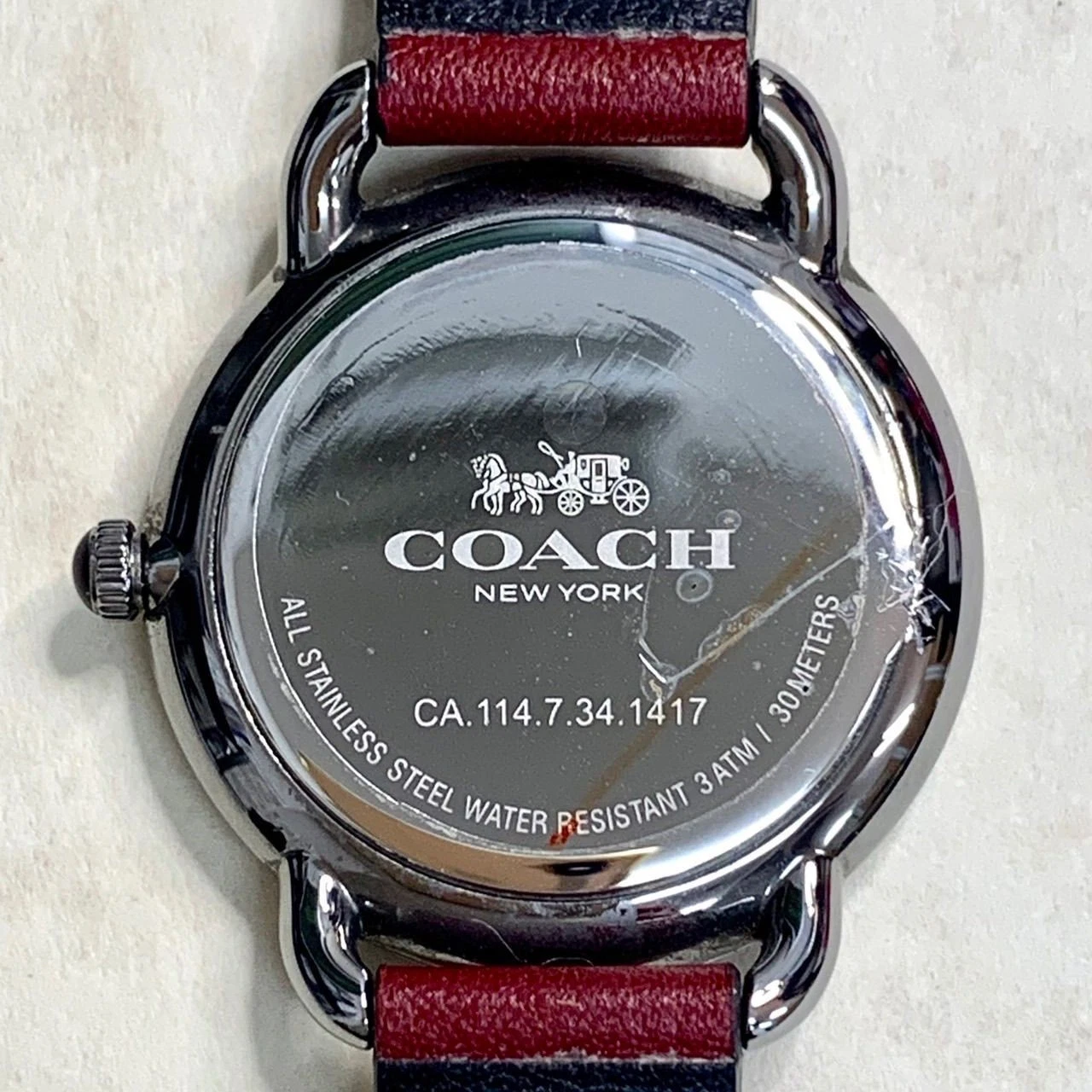 Orologio COACH Delancey Slim Donna 14502792 Quadrante Nero Cinturino Pelle Rosso Ciliegia