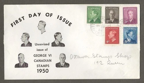 Canada first day cover, 289-293 Jan 20, 1950 , unusual cachet [107