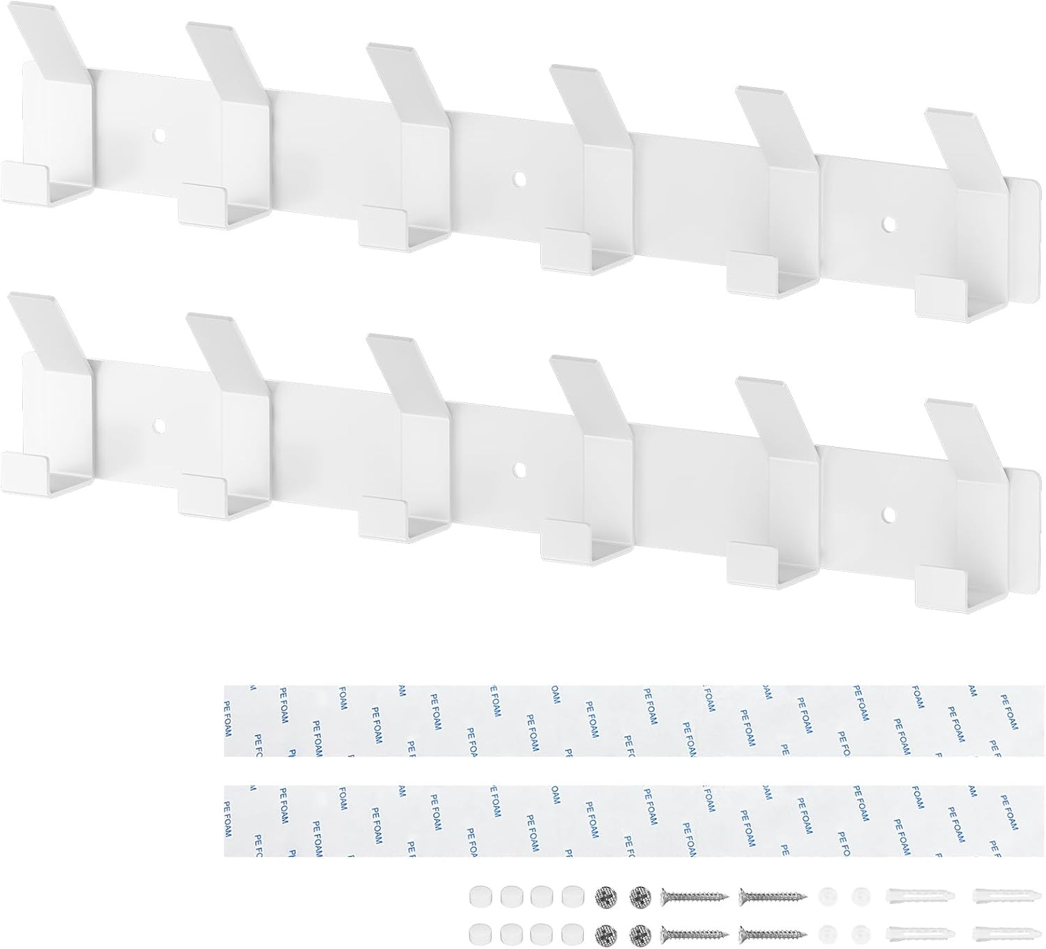 2 Supporti Appendiabiti Muro Bianco Opaco 6 Ganci: Kit Installazione