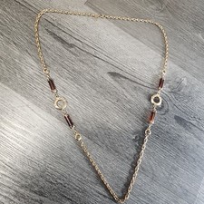 Vintage SARAH COVENTRY Necklace Brown Lucite Beads Gold Tone Chain Jewelry Long