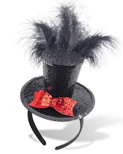 Black Mini Top Hat Headband Fascinator Feather For Halloween Carnival Mardi