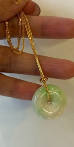 Authentic Natural Jade Donut Pendant Gold-Plated Silver Necklace