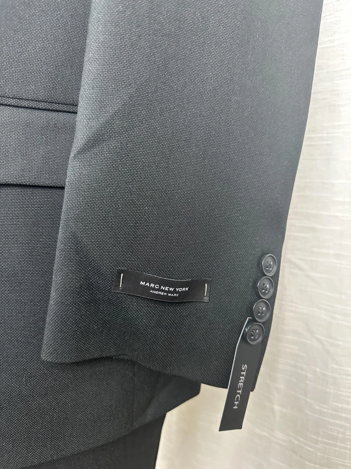 Traje de Hombre Marc New York 44S Chaqueta 37x29 Pantalones Negro Ajuste Moderno 2 Piezas Nuevo con Etiquetas Foto 3 de 4