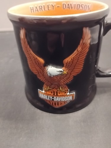 Harley Davidson Motorcycle Coffee Mug Cup Shield Logo, Black&Orange - Picture 2 of 5