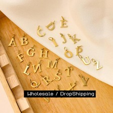 Letter Alphabet Initial Charms Stainless Steel 14K Gold PVD 10mm Pendant DIY