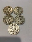 LOT OF 5 Walking Liberty Half Dollar - 90% Silver  Various Years
