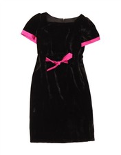 VINTAGE Womens Velvet Sheath Dress UK 8 Small Black Colourblock Velvet DF70