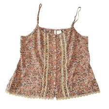 Full Tilt Women's Medium Pink Floral Lace Trim Button Front Camisole Tank Top