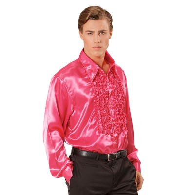 Satin Hemd XL 54 pink Disco Night Fever 70er Jahre Hemd Schlagerstar Rüschenhemd