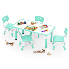 Kids Table and Chiar Set, Height Adjustable Toddler Desk and 4 Chairs with Graff