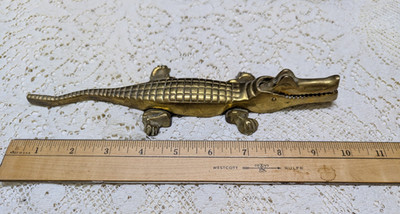 VTG  Solid Brass Alligator-Crocodile Nutcracker MCM Novelty Figure 10''