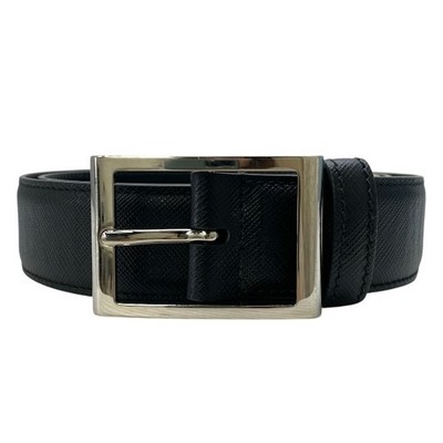 PRADA Saffiano Leather Belt Black Silver Size 90/36 Men display picture 3