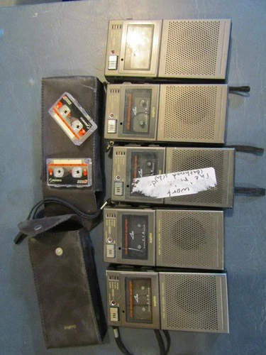 Lot of 5 SANYO TRC3550A Black Mini Cassette Tape Recorder w/ Mic & Headphone